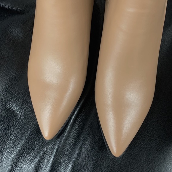 Women’s Pointed Toe Chelsea Ankle High Heel Block Boot in Beige Faux Leather - Picture 6 of 11